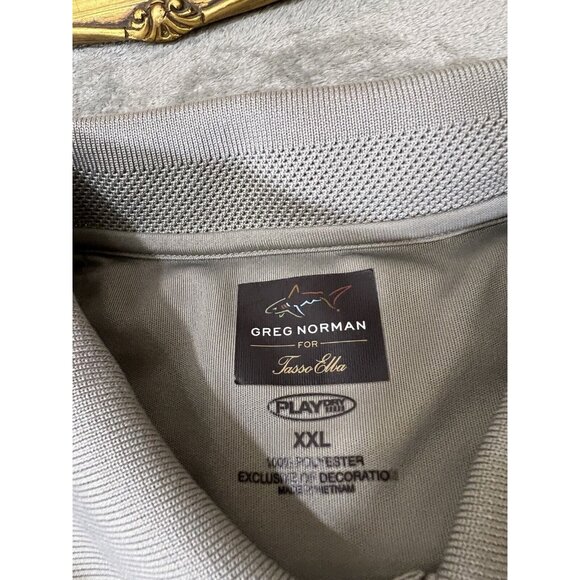 Greg Norman Tasso Elba Polo Shirt Mens 2XL Shark Play Dri Tan Stripe performance - Picture 3 of 5